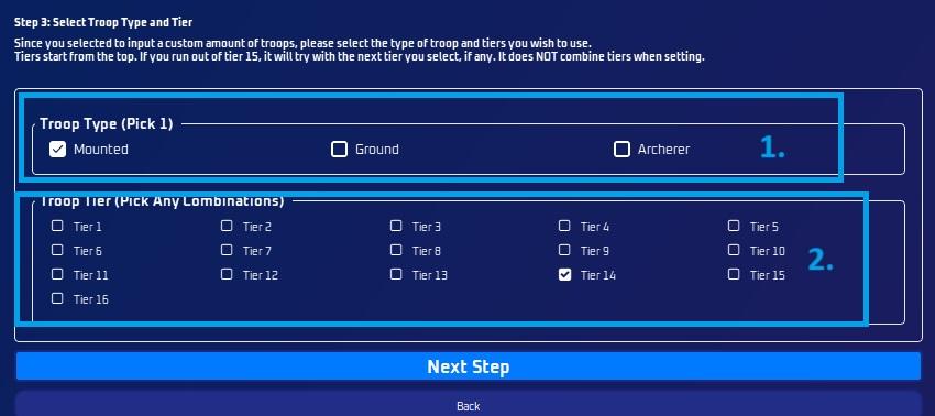 Preset settings, troop type and troop tiers