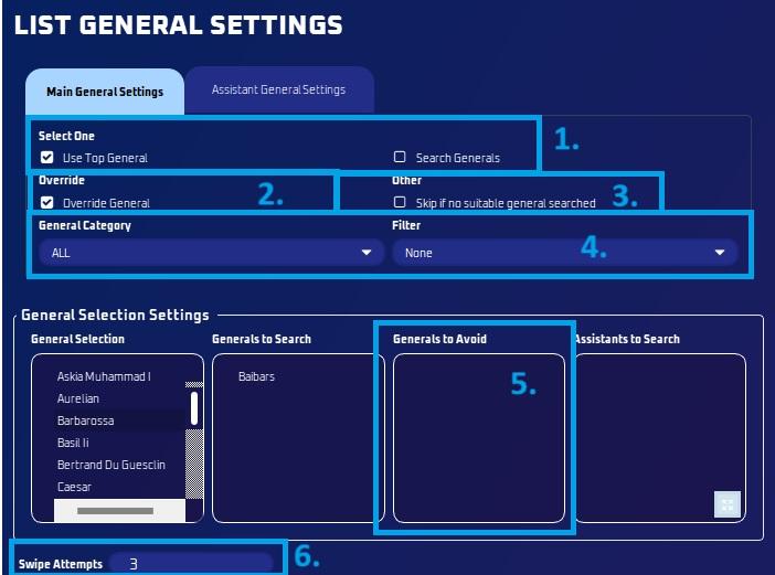 List General Settings dialog