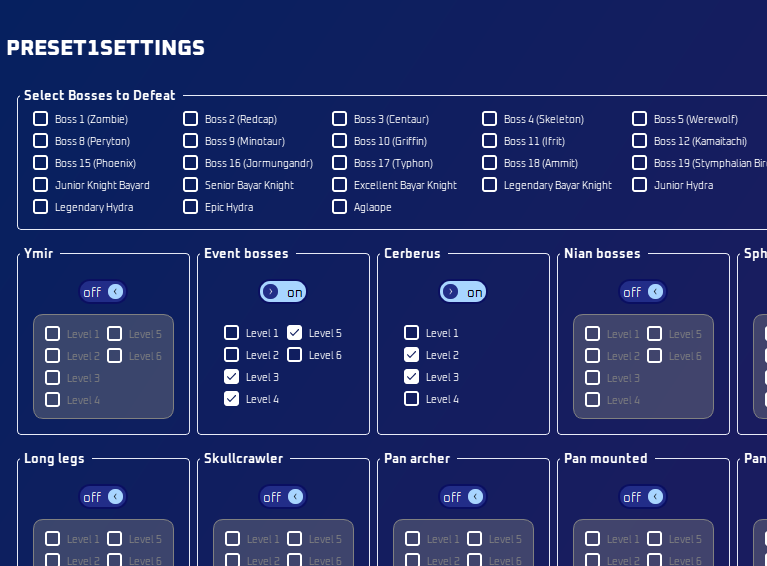 Presets to use list