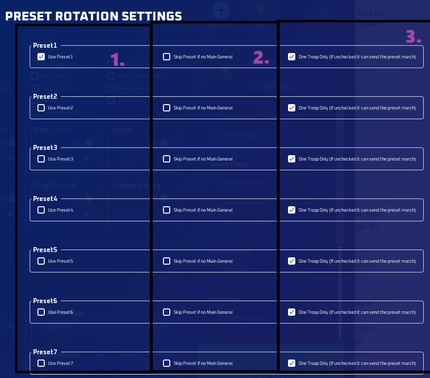 Preset Rotation Settings dialog
