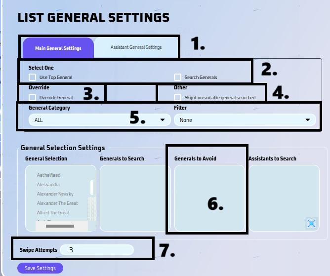 List General Settings dialog