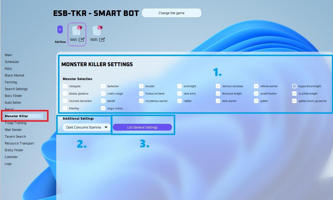 Monster Killer mode and settings
