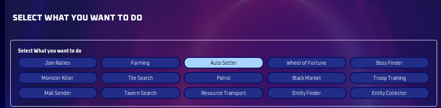 Auto Setter mode on the Main Menu