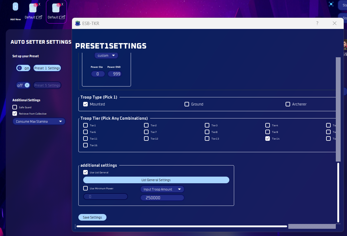 Auto Setter settings with Retrieve from Collective checked