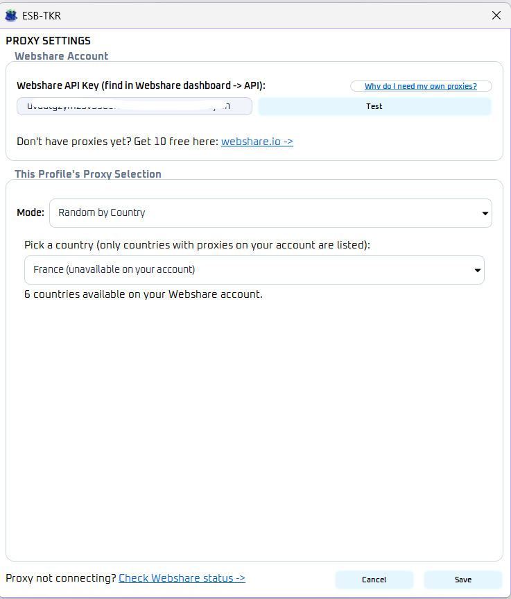 Configure Proxy dialog