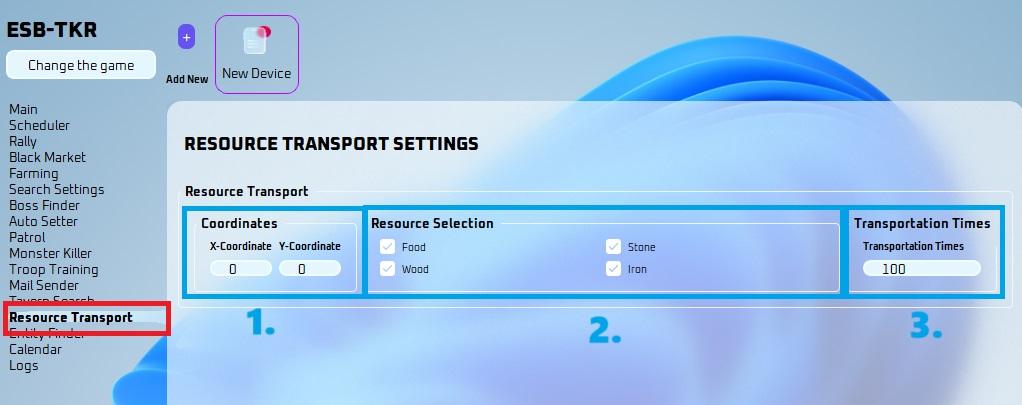 Resource Transport settings