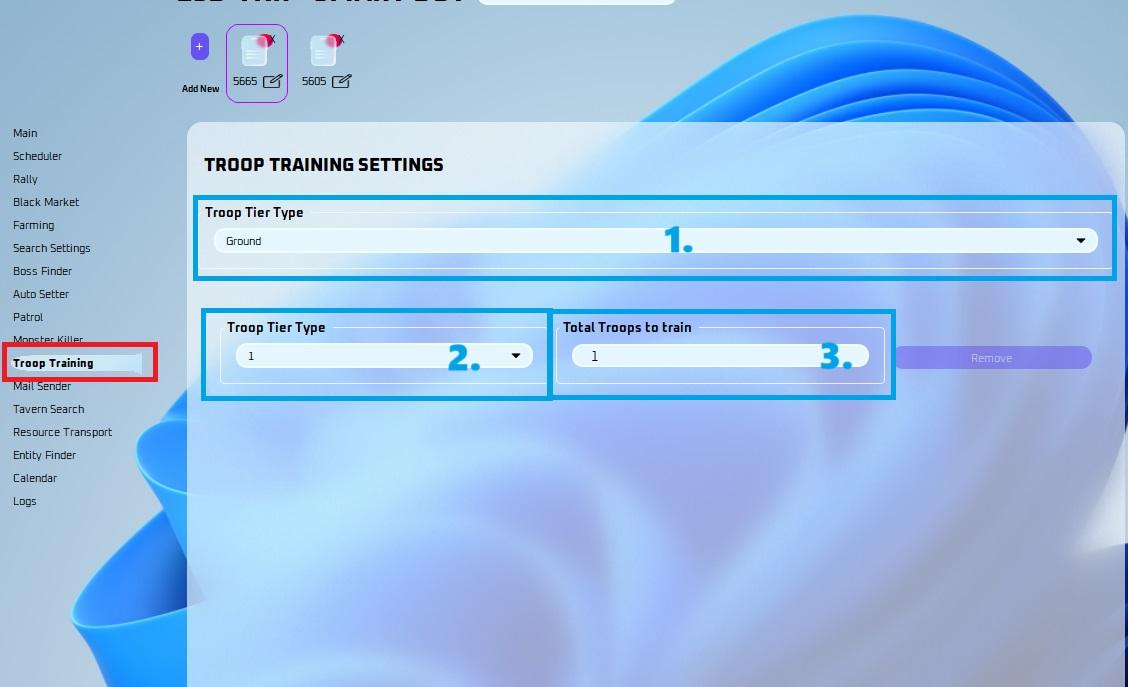 Troop Training settings tab