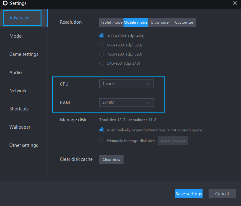 LD Player performance settings