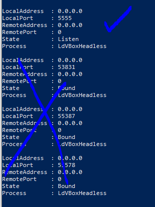 PowerShell output listing LD Player ports