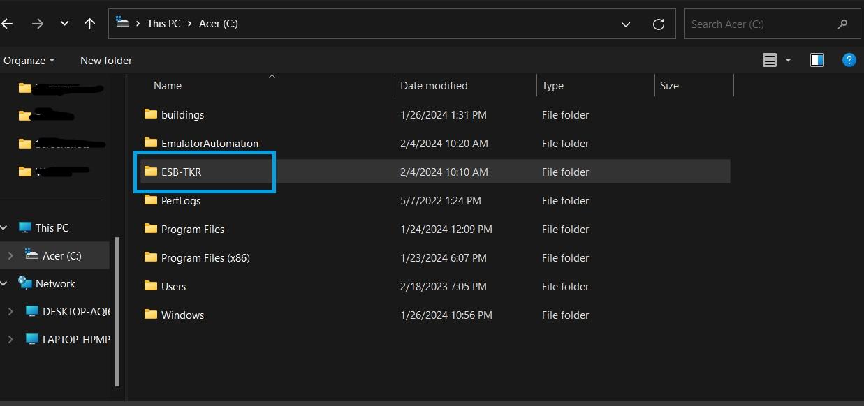 ESB-TKR folder on the C: drive