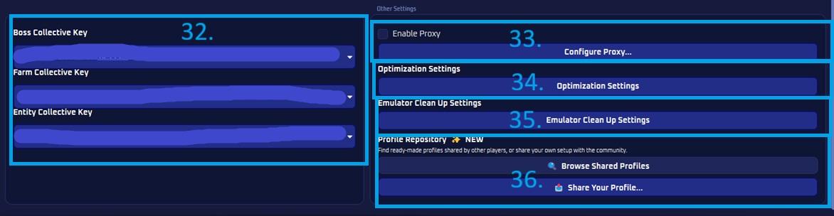 Profile tab settings, continued