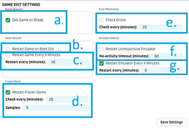 Game Exit Settings dialog