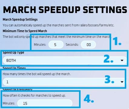 March Speedups Settings dialog