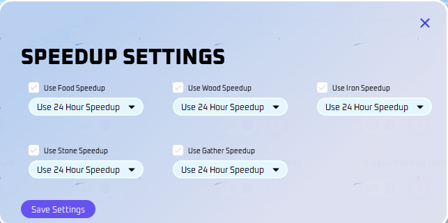 Speed-up Settings dialog