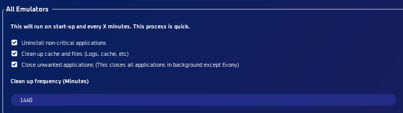 Emulator Clean Up settings for all emulators