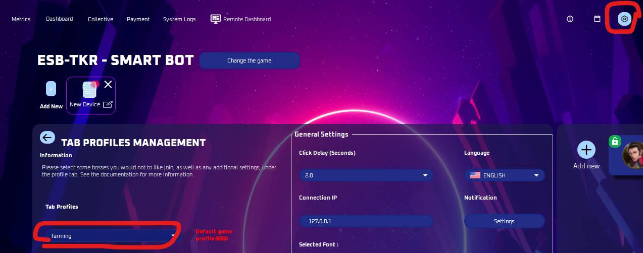 Admin profile in the bot