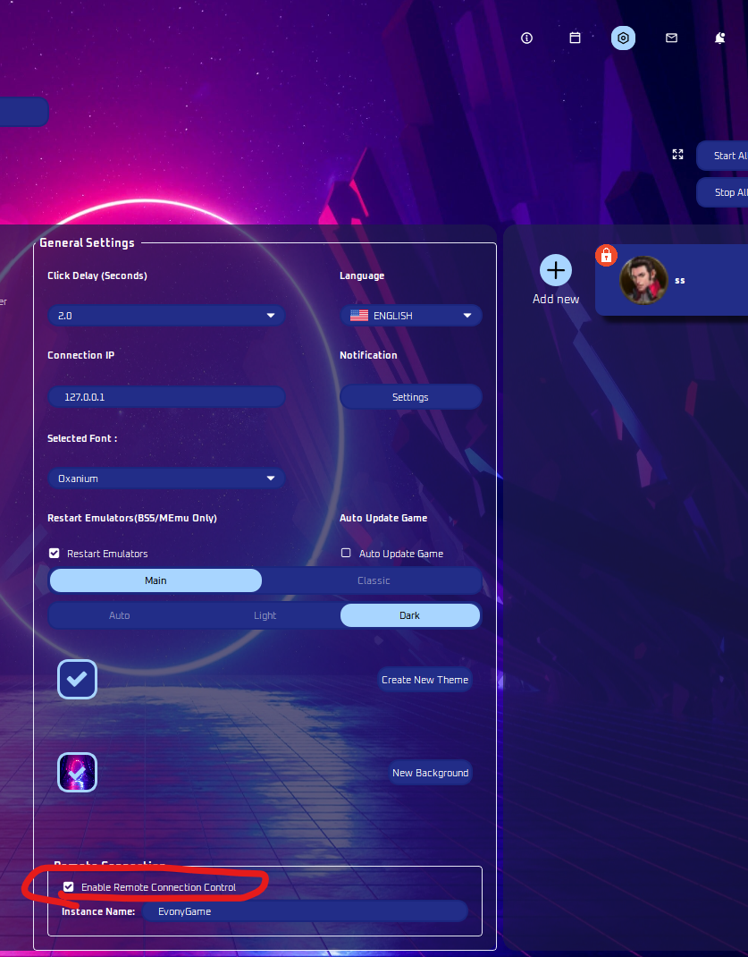 Enable remote connection control setting