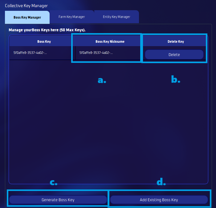Boss Collective Key Manager dialog