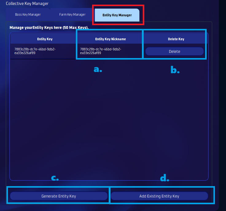 Entity Collective Key Manager dialog
