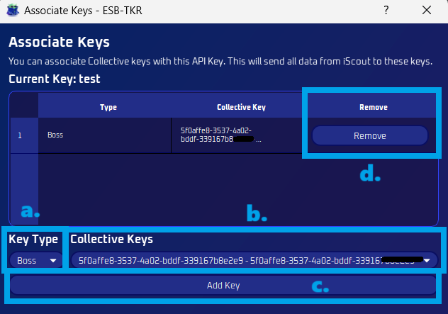 Associate keys dialog