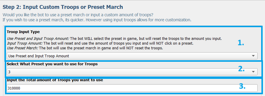 Troop input type settings