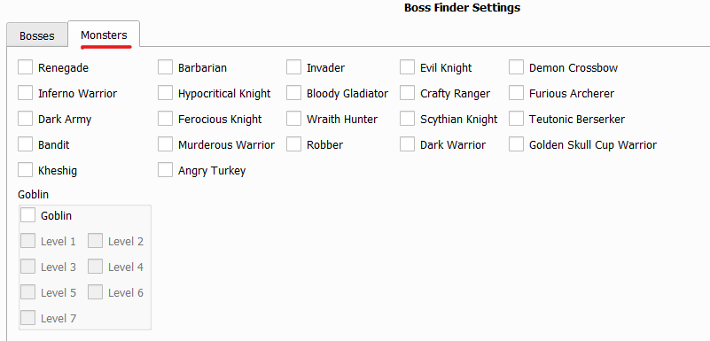 Monster selection tab