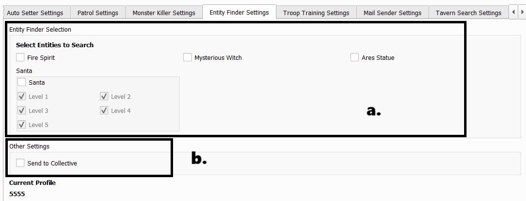 Entity Finder Settings tab