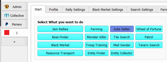 Auto Setter mode selected on the Main Menu