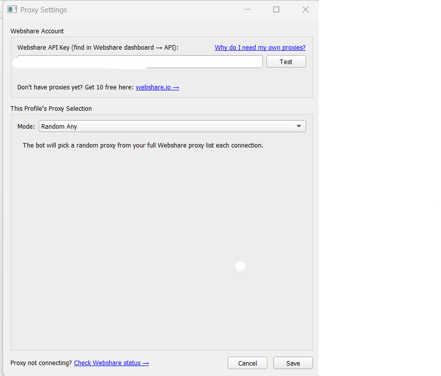 Configure Proxy window