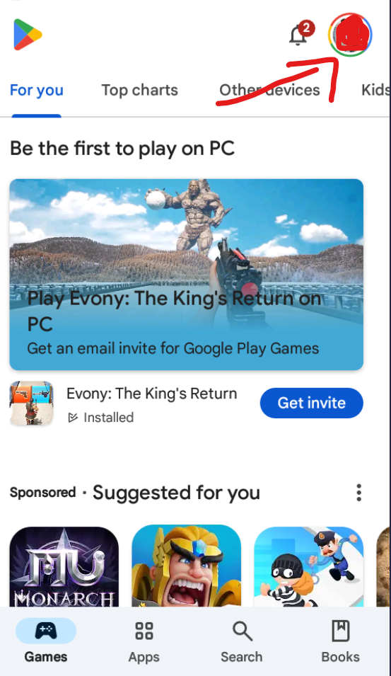 Google Play Store with the profile icon