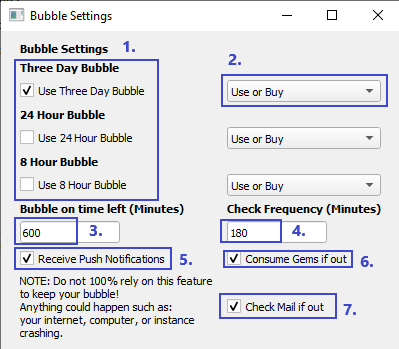 Bubble Settings