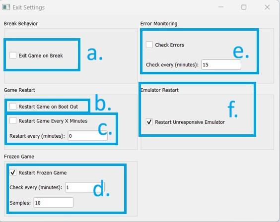 Game Exit Settings menu
