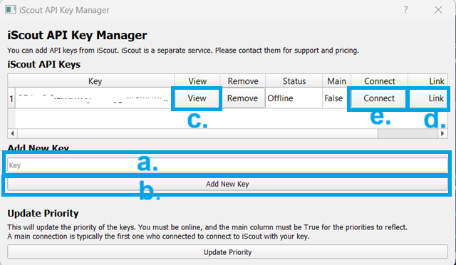 iScout API key setup window